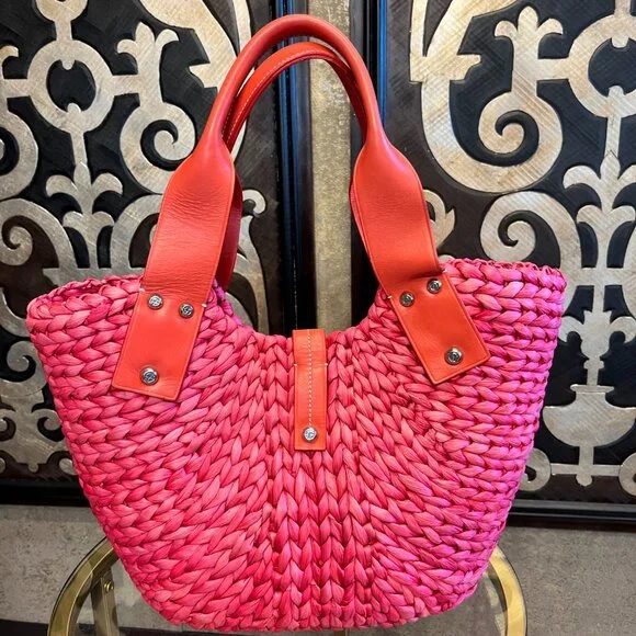 Francesco Biasia pink wicker leather handbag - Picture 2 of 11